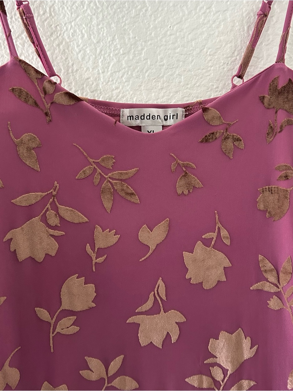 Madden Girl Junior XL Mauve with Brown Velvet Floral Romantic Midi X-Large Dress
